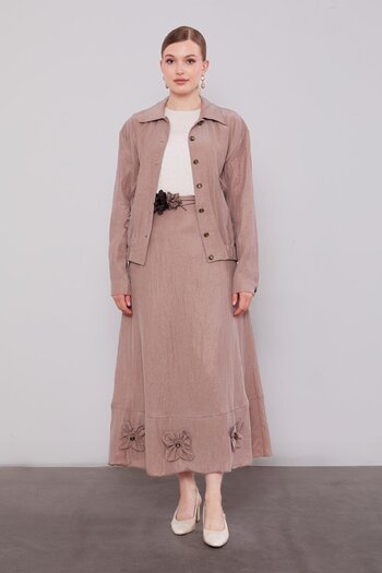 Levidor Coffee Rose Detailed Cupra Skirt Suit