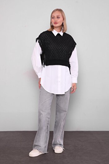Levidor Black Knitwear Vest Shirt Double Suit