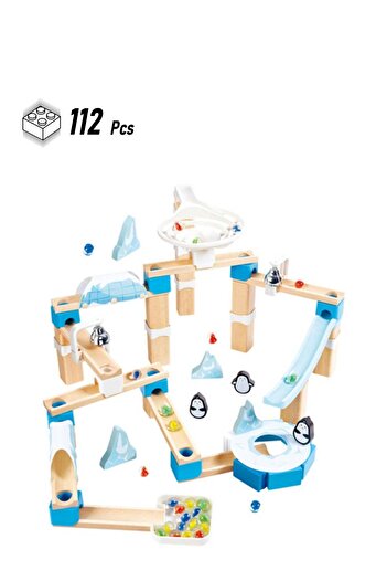 Hape Quadrilla Penguin Playland Marble Run Wooden Toys 112pcs | Marble Maze Run Set, Early Education