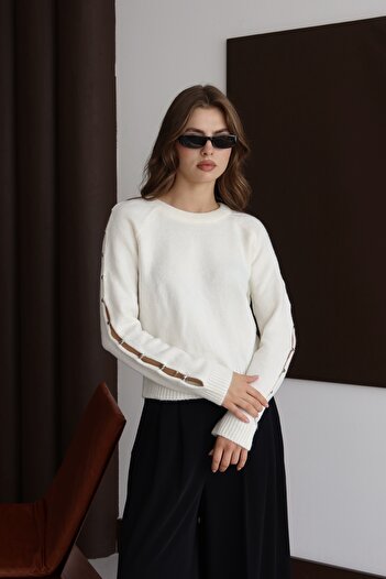 Noi Belis Bead Detailed Soft Textured Crew Neck Knitwear Sweater Aw25Kz0053