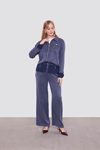 Levidor Navy Blue Tulle Cuff Detailed Cupra Two-Piece Set