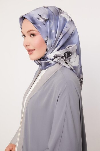 Levidor Baby Blue Lotus Flower Twill Silk Scarf