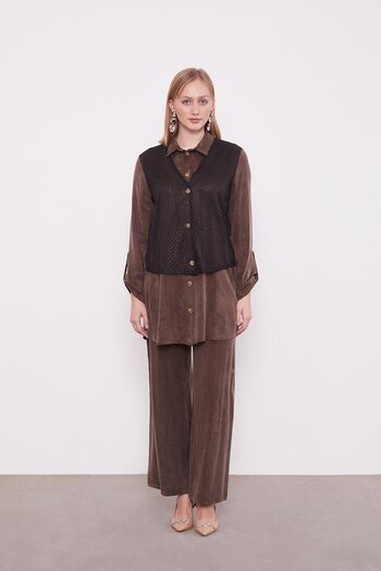 Levidor Brown Mesh Detailed Cupra Two-Piece Set