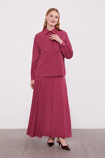 Levidor Dusty Rose Embroidery Detailed Cupra Skirt Set