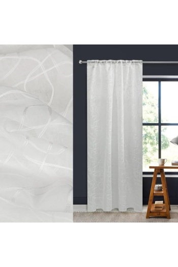 OEM Decorative Curtain with Pleats, 140 x 160 cm, White with Wave Pattern
