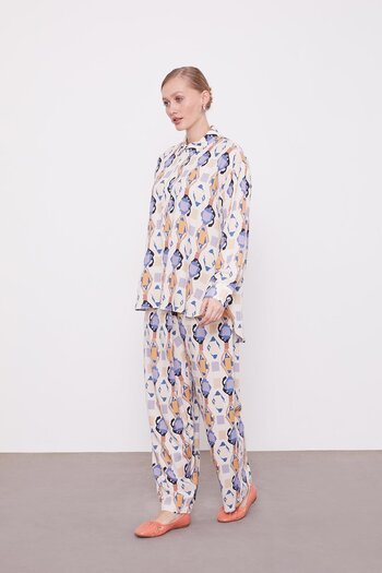 Levidor Indigo Geometric Patterned Tunic Set