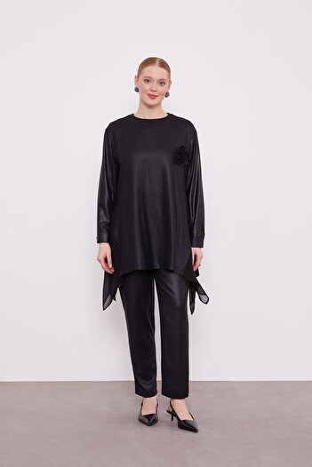Levidor Black Rose Collar Detailed Two-Piece Set