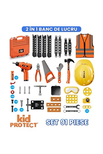 KidProtect Banc de lucru pentru copii 2 în 1 Prima mea bancă de scule