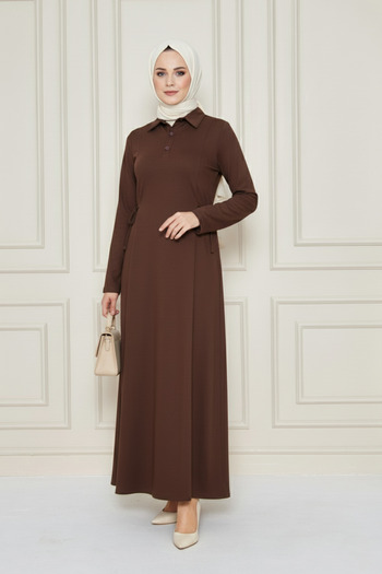 Avones Women's Tie-Waist Shirt Collar Long Sleeve Dress – Stylish & Elegant Design