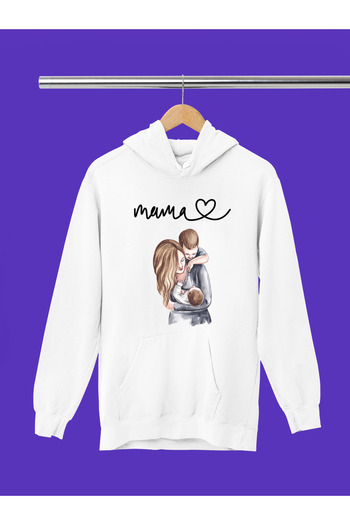 MAGORS Mama Printed Cotton Long Sleeve Ribbed 3-Ply Hooded Sweatshirt