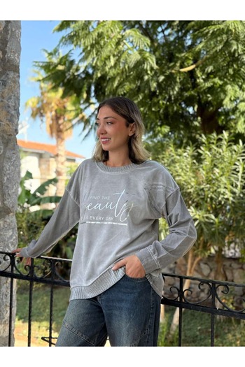 Punta Otantik Nc50793 Italian Beauty Written Cotton Sweatshirt Gray