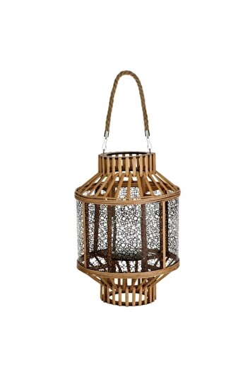 OEM Brown Decorative Lantern with Black Mesh & Rope Handle 28x40cm