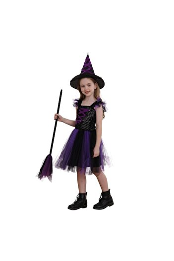 OEM Halloween Costume Witch Black Purple with Tutu Skirt & Hat