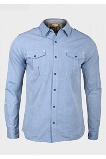 DEBENHAMS - Thin Denim Shirt for Men, Straight Cut, Blue, Size 2XL