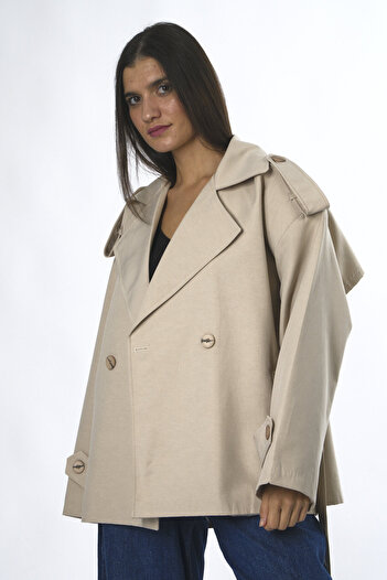 ABBRA Women's Lined Short Belted Trench Coat
