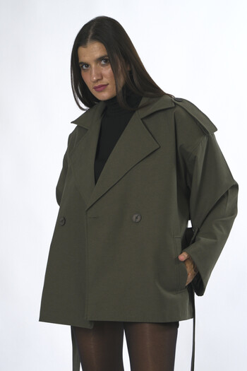 ABBRA Women's Lined Short Belted Trench Coat