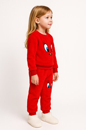 MUSCO Girls' Fleece Tracksuit Warm Plush Suit Winter Cute Patterned 2-Piece Set Top and Bottom Set
