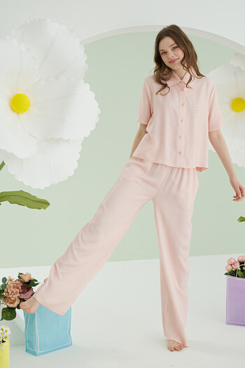 NBB Pink Striped Button-Front Pajama Set
