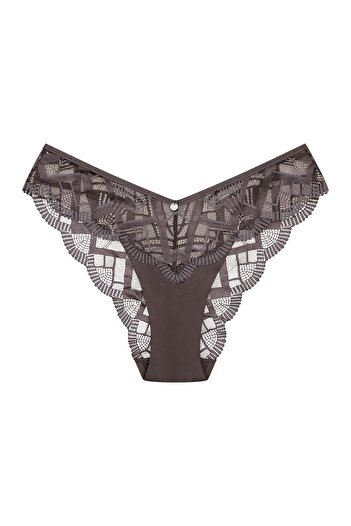 ESOTIQ Women's Panties Briefs with Geometric Lace & Pendant Low V-Waist | Intro
