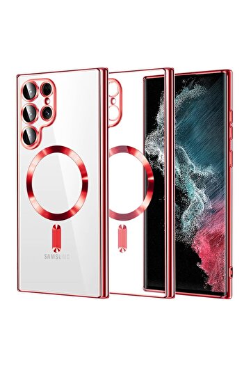 SKYDDAR INNOVATION Case for Samsung Galaxy S22 Ultra 5G, Luxury Shield Magsafe, Shockproof, sticker set, Red