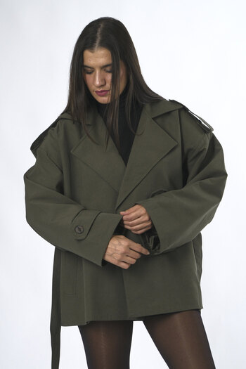 ABBRA Women's Lined Short Belted Trench Coat