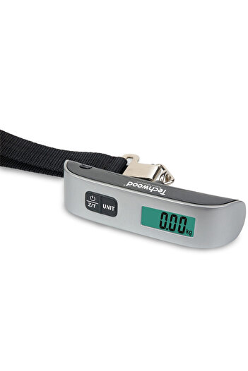 Techwood digital hand luggage scale, LCD display, TARE function, maximum 50 kg, silver