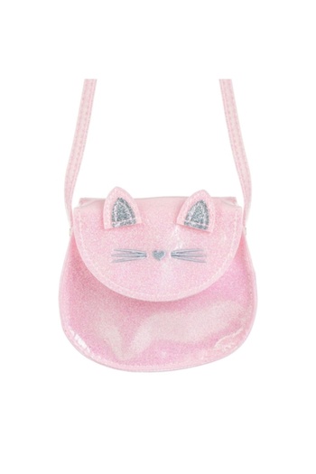 SHOPIENS Girls' Crossbody Bag, Cat Pattern, Holographic Glitter, Pink, 12x6x10cm, MYONNA IT & E- COMMERCE ®