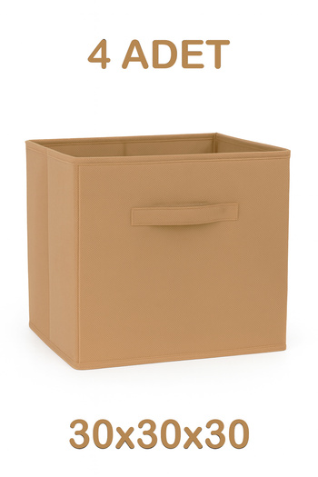 PH Prendi Home 4-Piece Beige Fabric Closet Organizer Box - 30X30X30 cm Foldable Multi-Purpose Storage Box