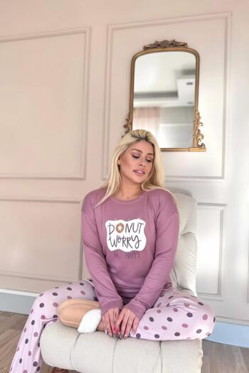 Pijamaevi Pink Donut Worry Patterned Thermal Women's Pajama Set