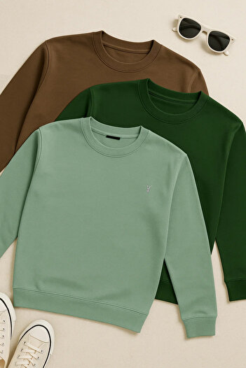 COMBİNE MİCHAİL Men's Long Sleeve Crew Neck 3-Piece Sweatshirt