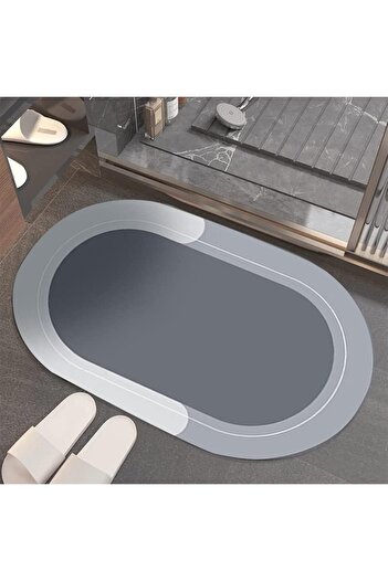 ALBBEK 2 Pieces Stylish Design Water Absorbent Bathroom Sink Toilet Non-Slip Oval Mat with Base 38X58 cm A-60