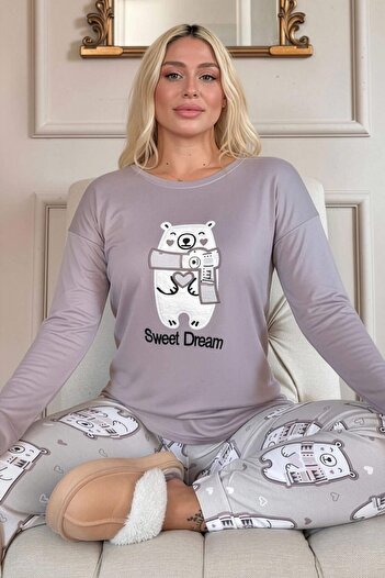 Pijamaevi Lila Sweet Dream Patterned Thermal Women's Pajama Set