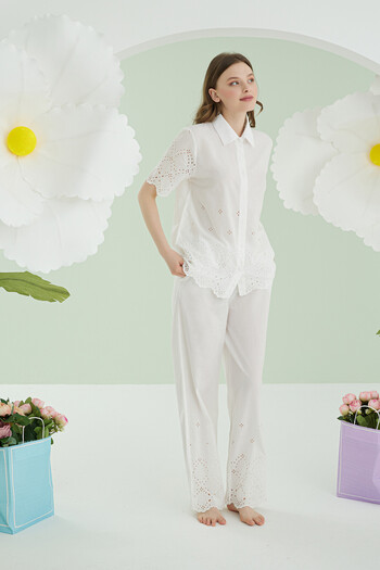 NBB White Front Buttoned Pajama Set