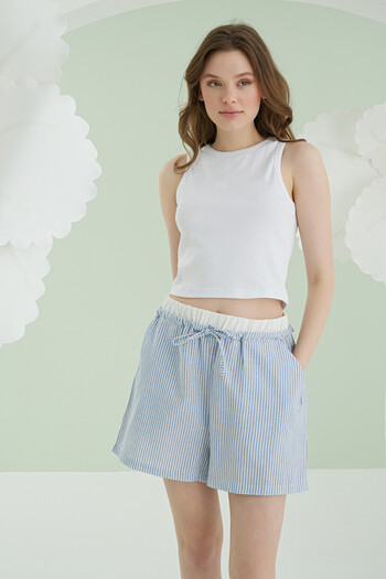 NBB Blue Ribbon Crop Shorts Set