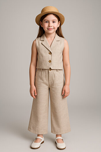 tinytrends Girl's Linen Vest and Pants 2-Piece Set with Shirt Gift