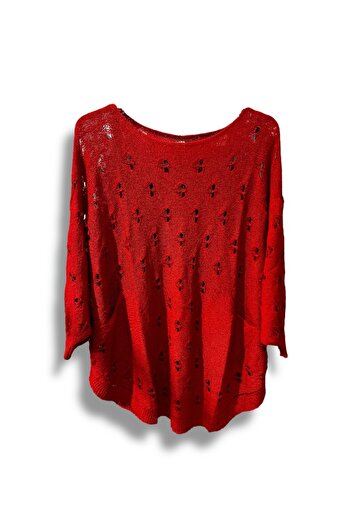 SUMEF Oversize Mercerized Knitwear Blouse - Perforated Patterned Sweater (Size 38-52)