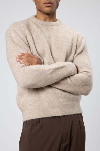 VAMOSCLO Oversize Soft Textured Crew Neck Sweater Beige