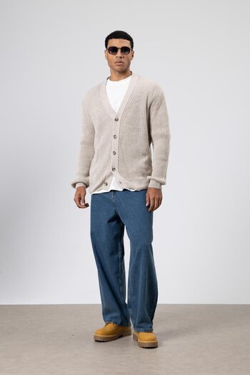 VAMOSCLO V-Neck Buttoned Knitted Cardigan Sweater Dark Stone
