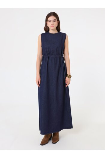 Benin Denim Ceket & Elbise İkili Takım - Koyu Lacivert -