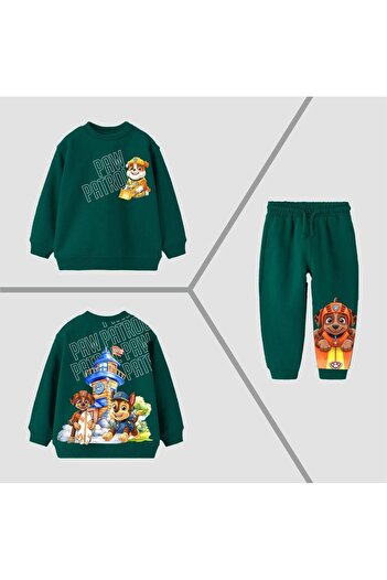 KidsSel New Season Boys' Printed 3 Thread Cotton Fabric Top and Bottom Set