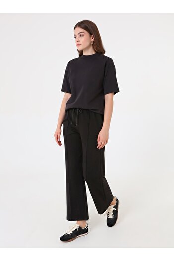 Benin Pre-Stitched Drawstring Waist Relaxed Fit Sweatpants - Black -