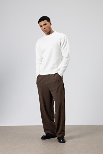 VAMOSCLO Oversize Soft Textured Crew Neck Sweater Bone