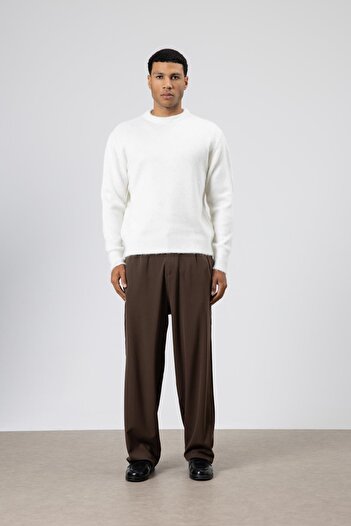 VAMOSCLO Oversize Soft Textured Crew Neck Sweater Bone