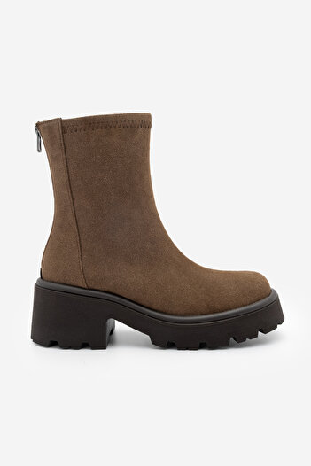 Marjin Women's Back Zipper Thick Heeled Casual Boots Lofani Brown Suede