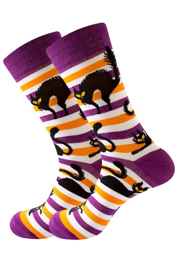 OEM Long socks, black cat design, Halloween theme, universal size