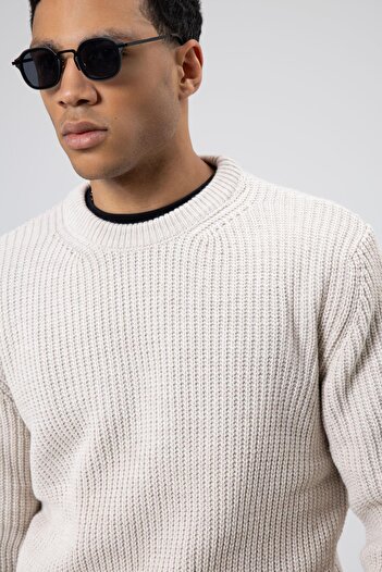 VAMOSCLO Crew Neck Oversize Knitwear Sweater Stone