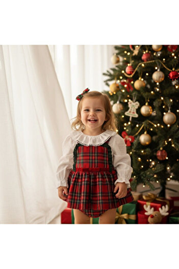 Öztürkpartievi Hollybelle Girls Red Plaid Jumpsuit