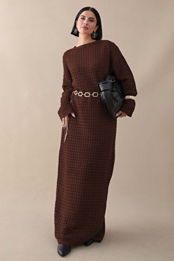 InStyle Openwork Bitter Brown Knitwear Dress