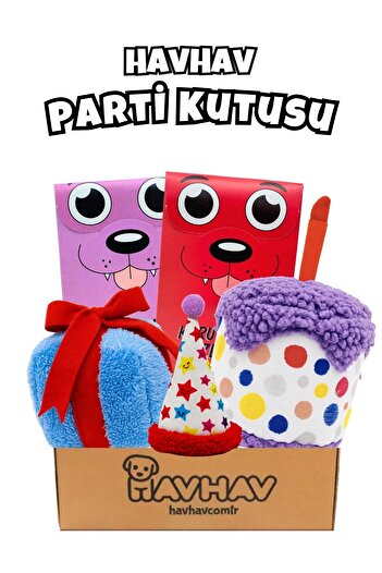 Havhav Dog Party Box Set of 5 |   Party Hat, Plush Cake, Plush Gift Box and 2 Prize Treats