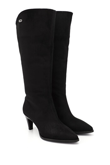 GÖNDERİ(R) Women's / Girls' Black Suede Pointed Toe Thin Heeled Boots